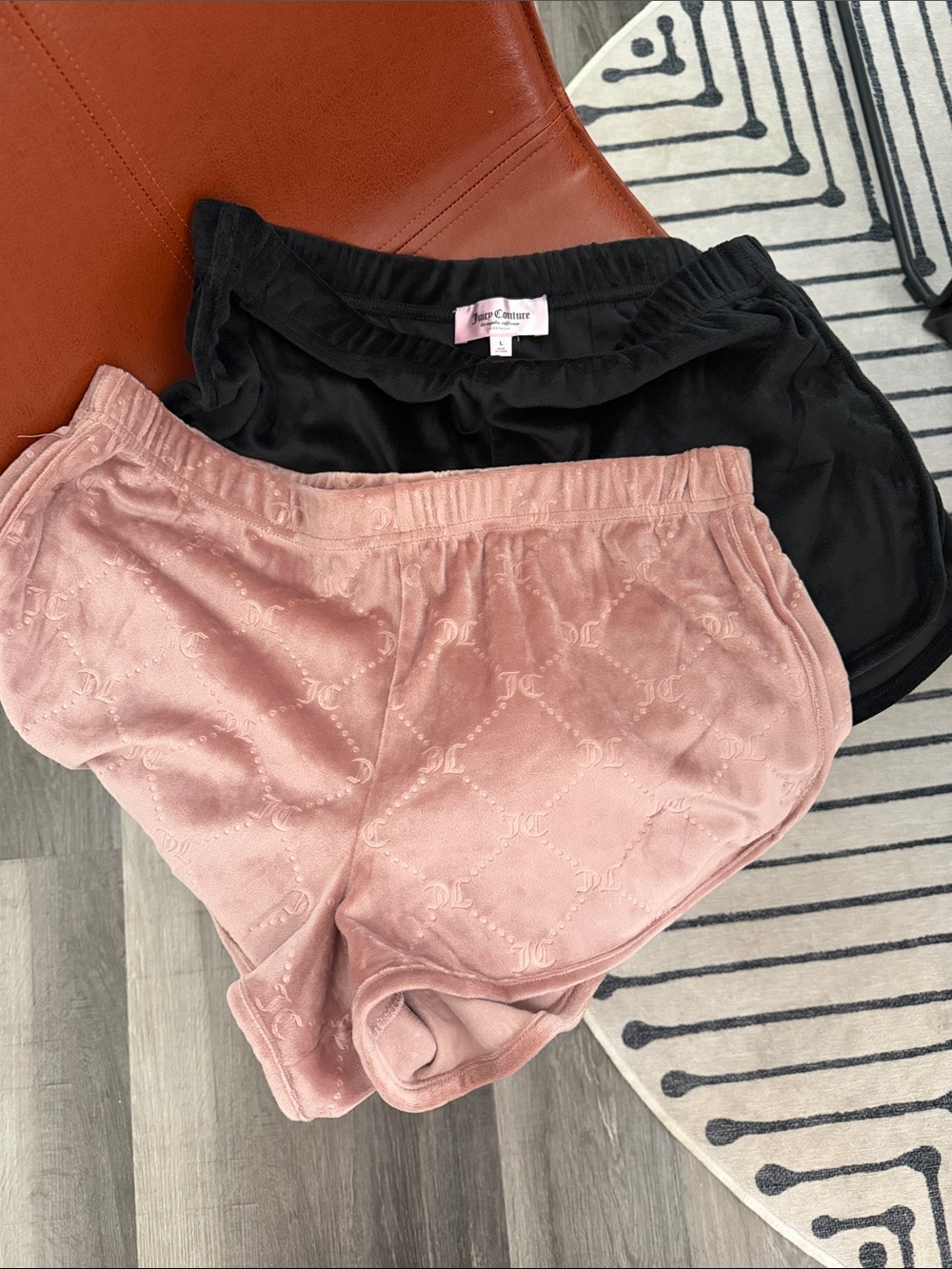 Juicy Couture Women’s Pink and black Velour Shorts - Logo Jacquard